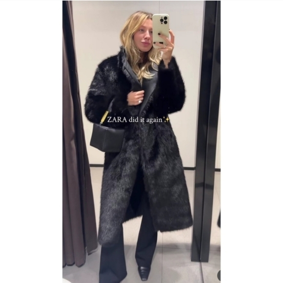 Zara Reversible Faux Fur Double Faced Coat Black - Picture 12 of 16